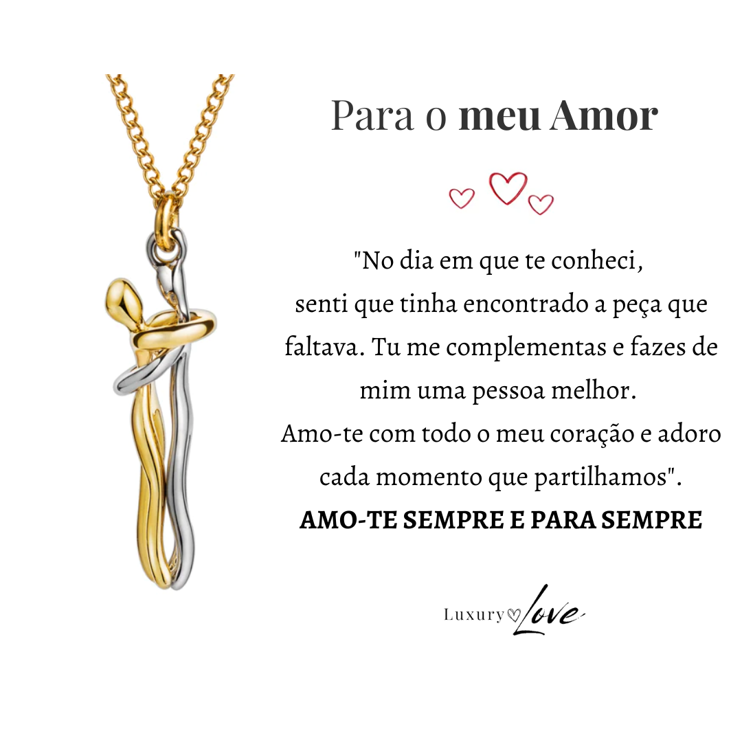 Colar Abraço-Infinito® para o meu Amor (com dedicatória e caixa de madeira com luz)