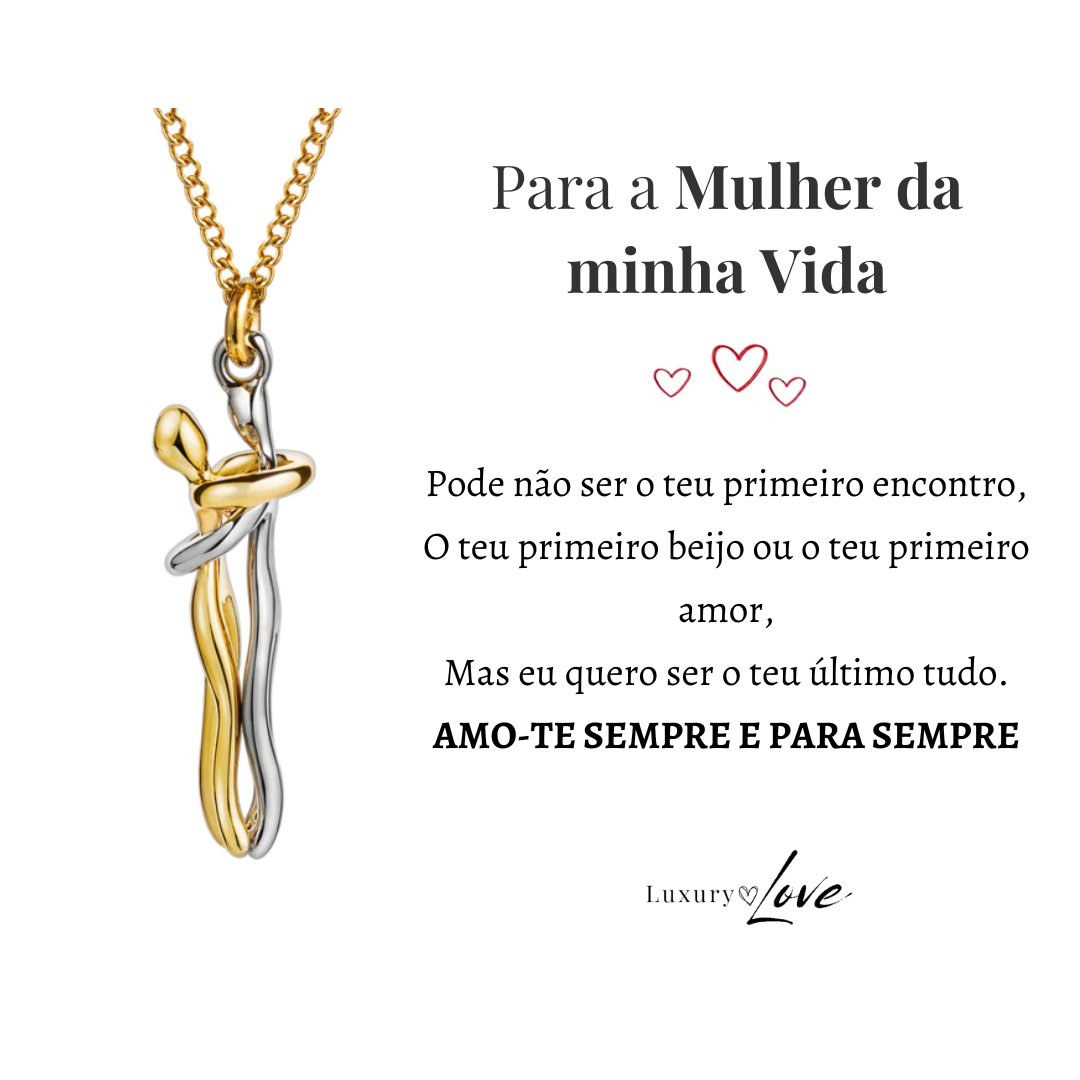 Colar Abraço-Infinito® para o meu Amor (com dedicatória e caixa de madeira com luz)