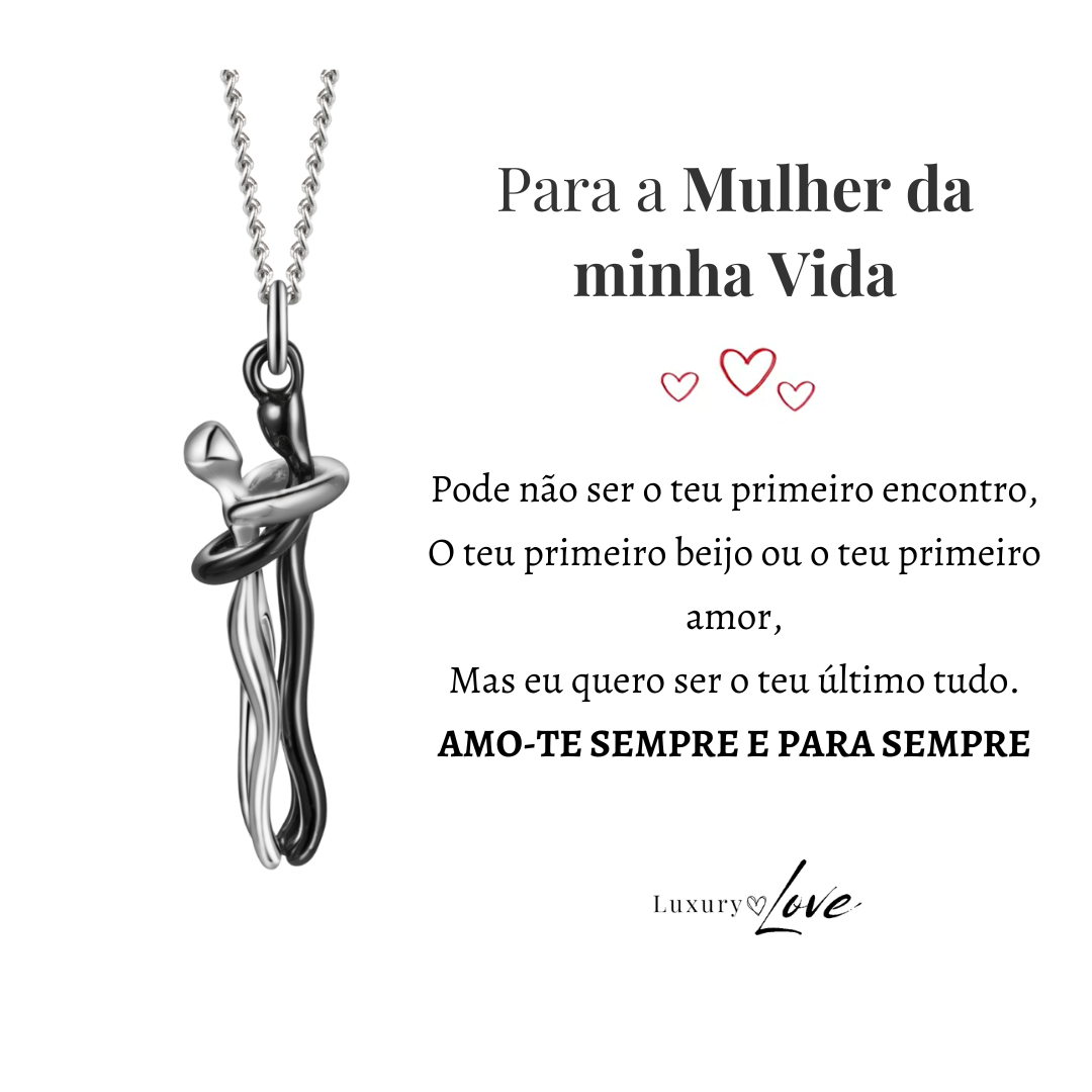 Colar Abraço-Infinito® para o meu Amor (com dedicatória e caixa de madeira com luz)