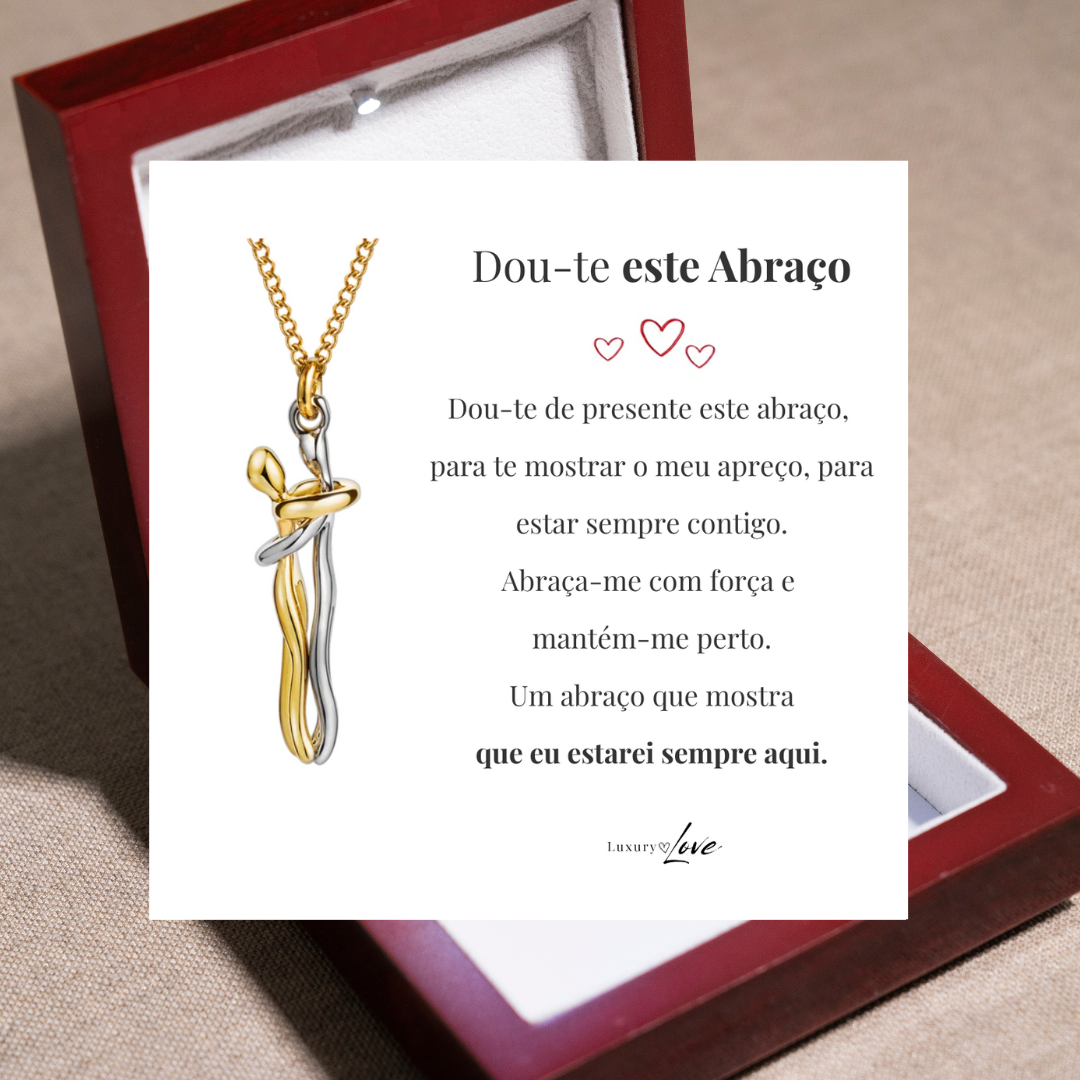 Colar Abraço-Infinito® para o meu Amor (com dedicatória e caixa de madeira com luz)