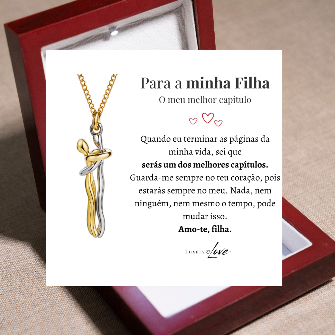 Colar Abraço-Infinito® para a minha Filha (com dedicatória e caixa de madeira com luz)